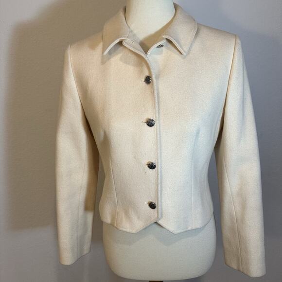 Vintage Pendleton Virgin Wool White Cropped Blazer Jacket Old Money Preppy Quiet - Picture 4 of 11